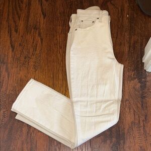 Abercrombie & Fitch Women's two-tone leather Cream & white Straight Leg Jeans